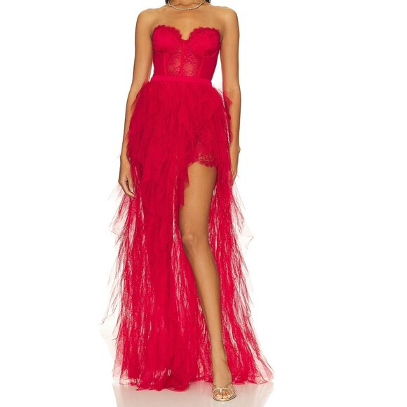 For Love And Lemons Dresses & Skirts - NWT FOR LOVE & LEMONS BUSTIER RED TULLE & LACE STRAPLESS GOWN DRESS SIZE S